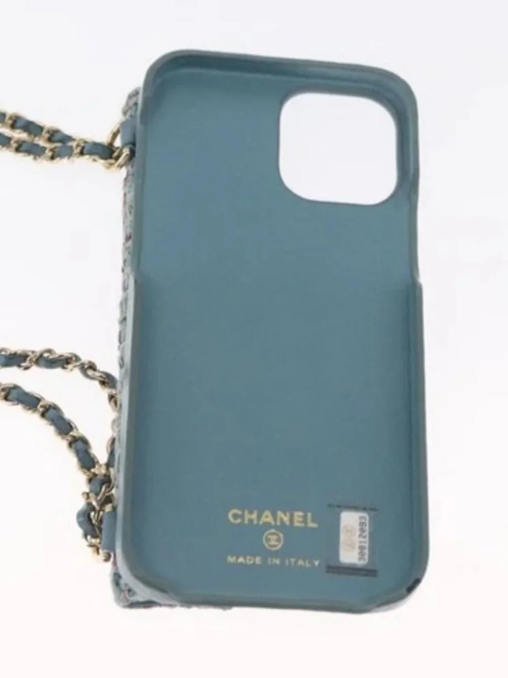CHANEL iPhone Case Tweed Light Blue CC Auth bs32870